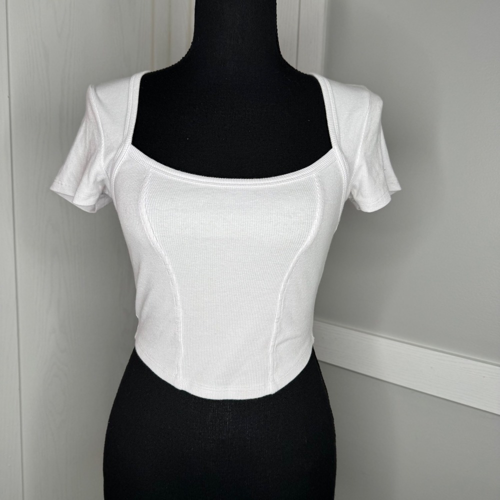 Bozzolo Corset‎ Crop Top Women Small White Ribbed Knit Square Neck HT12470